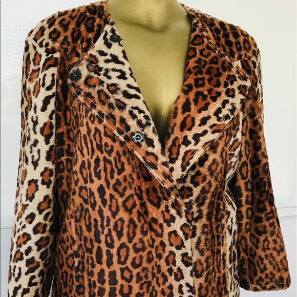 Philippe ADEC PARIS Rouge Ligne $545 LEOPARD Print Faux Fur SWING JACKET Size 8 - Picture 12 of 16